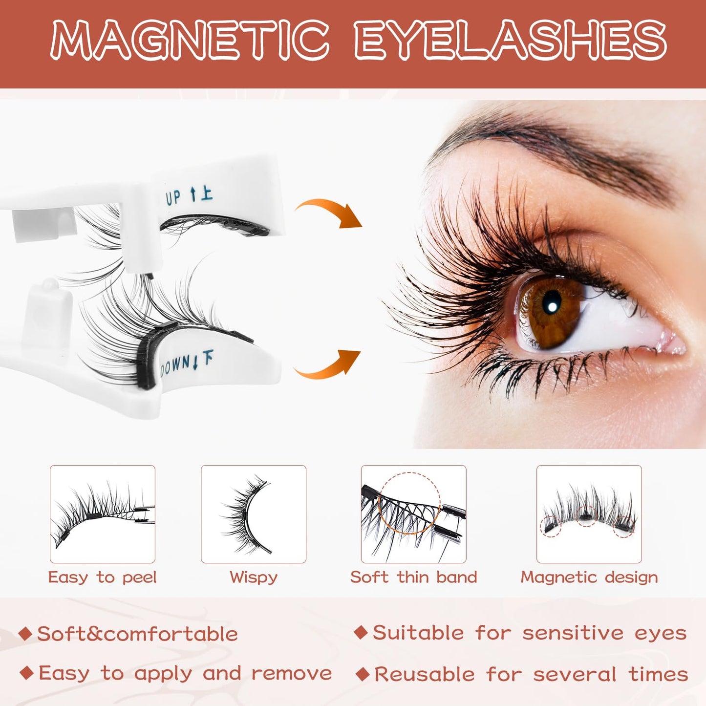 Magnetic Eyelashes,Magnetic Eyelashes with Applicator,Reusable Magnetic Lashes No Glue Needed Magnetic Eyelashes without Eyeliner Cat Eye Natural Look Magnetic Eyelashes Magnetic Lashes