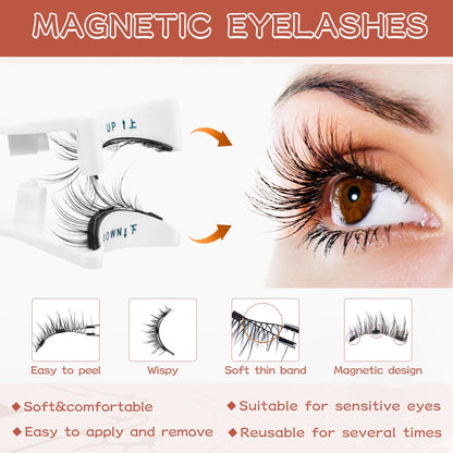 Magnetic Eyelashes,Magnetic Eyelashes with Applicator,Reusable Magnetic Lashes No Glue Needed Magnetic Eyelashes without Eyeliner Cat Eye Natural Look Magnetic Eyelashes Magnetic Lashes